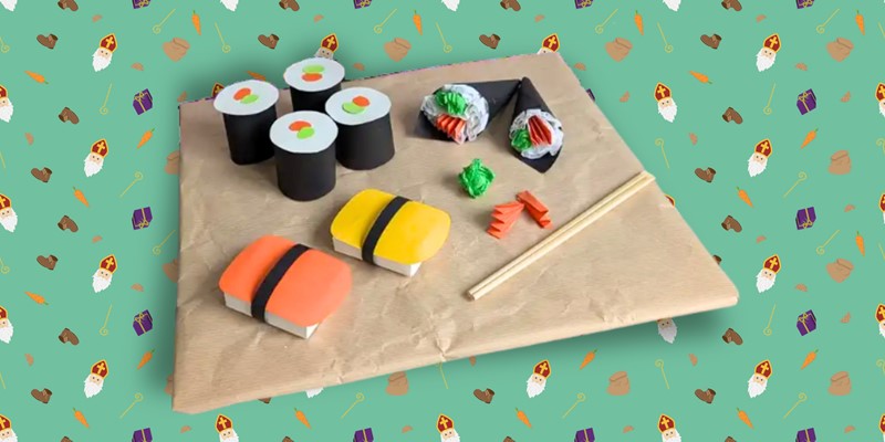 Sushi surprise maken van karton en crêpepapier