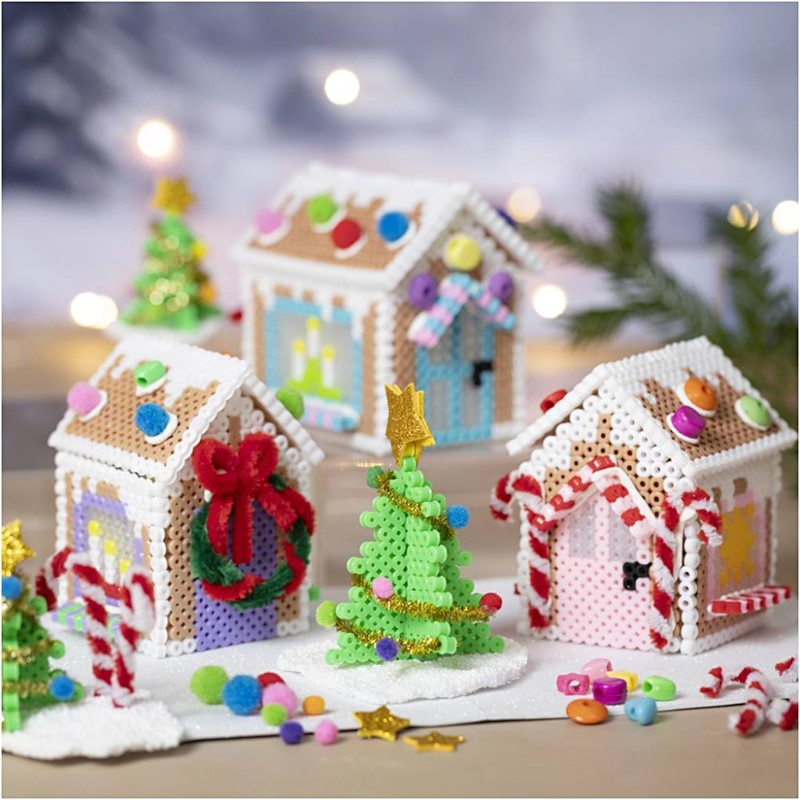 Sfeervol kerststadje van strijkkralen