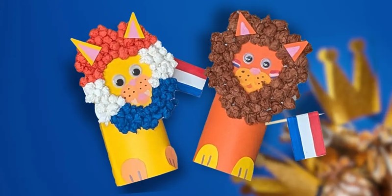Leeuwtjes maken van kartonnen rollen en crêpepapier